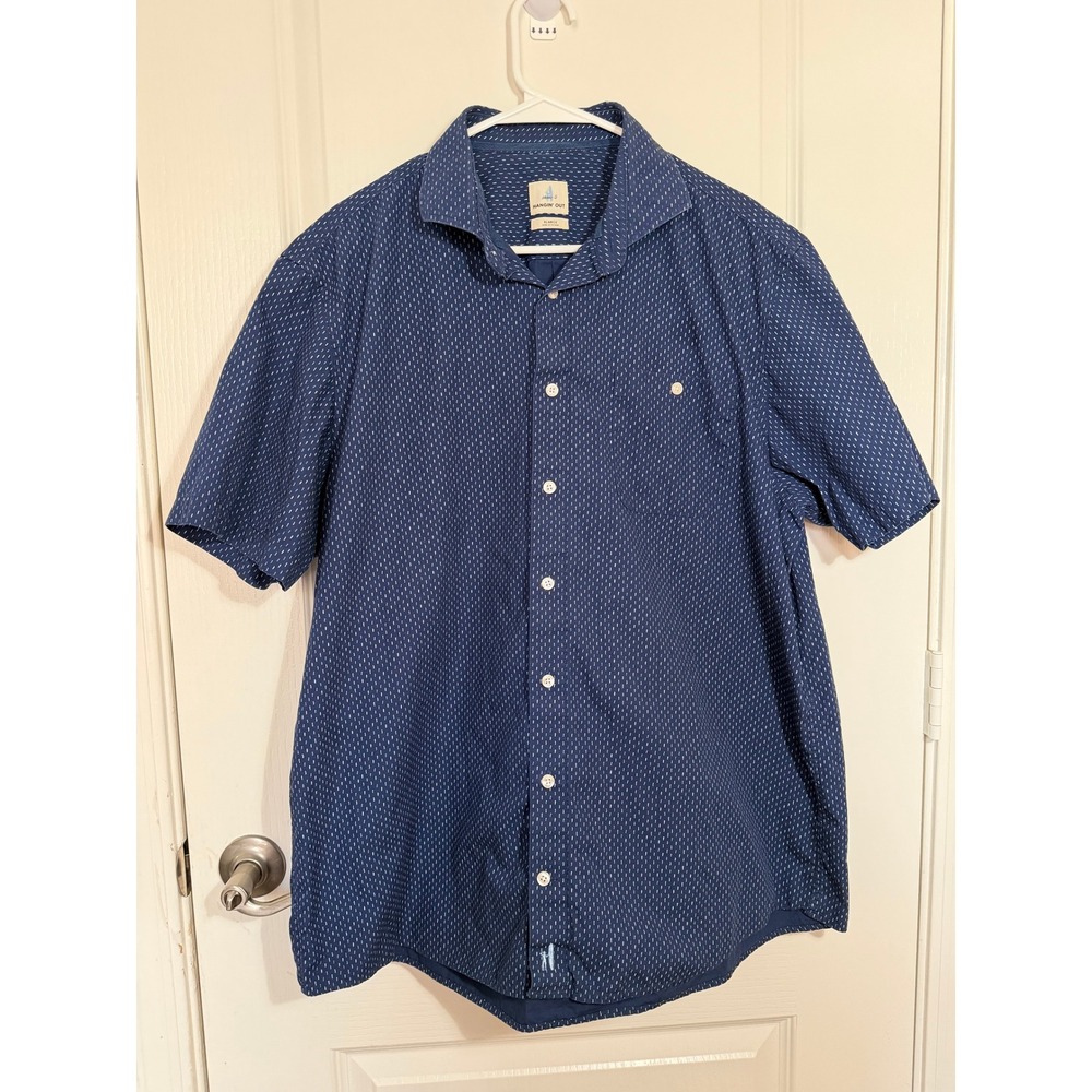 Johnnie-O Hangin Out Mens XL Short Sleeve Button Down Shirt Blue JMWS 1290 Dash